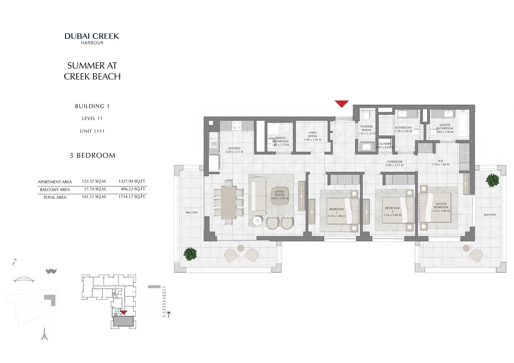 3 Br Building 1 Level 11 Unit 1111, Size 1734 Sq Ft